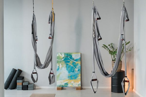 An open, minimalist space with a yoga mat, ready for practice.