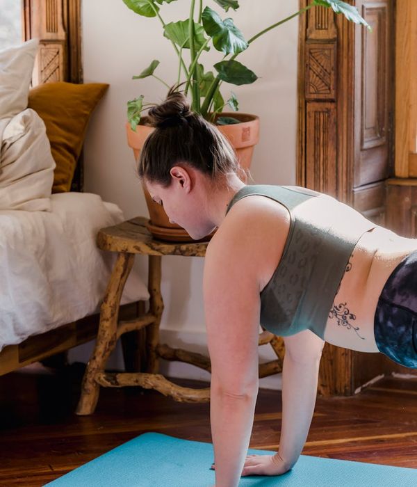 Person in a calm, focused state during a light exercise routine.